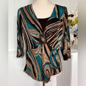 Teal & Brown Tones Mock Layer Abstract Geometric Buckle